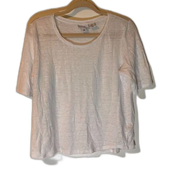 Nicole Miller New York Fairycore Casual Minimalist White Shrt Slve Linen Top SzM - Picture 1 of 3